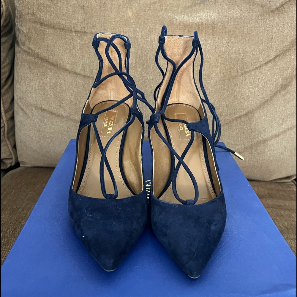 Aquazzura Christy Pump 75 Navy Blue/Ink Suede Size 36.5